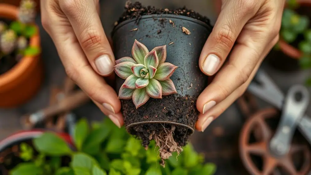 carefully extracting the plant