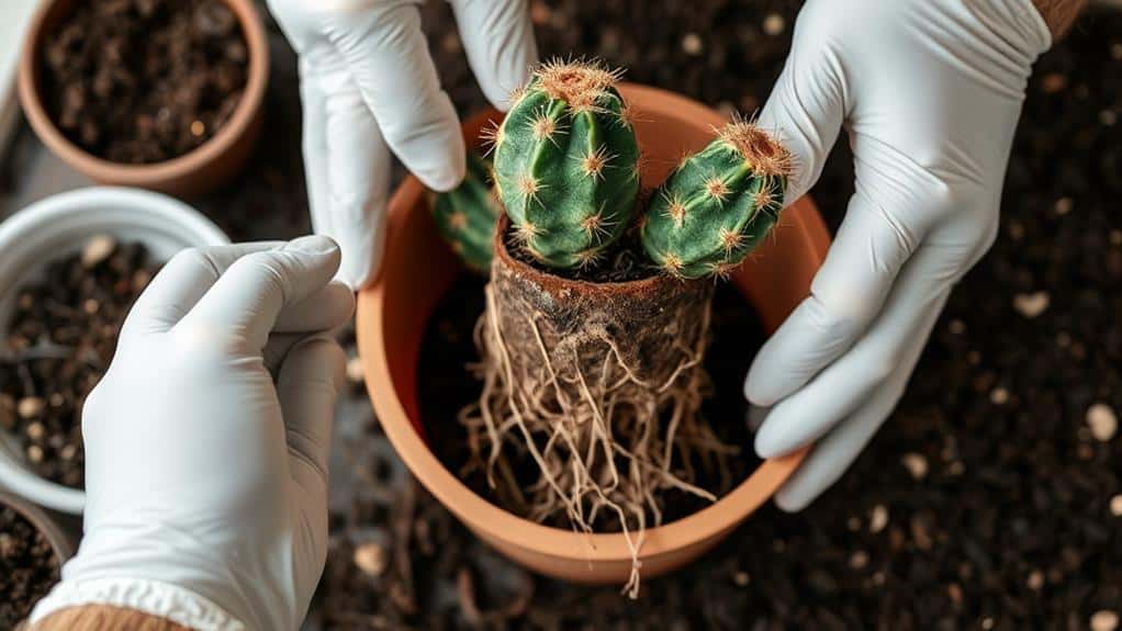 carefully repot cactus plant