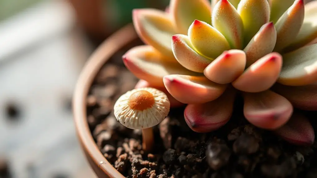 mushroom in succulent pot