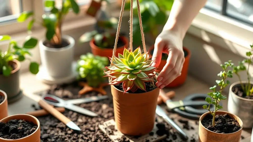 safe repotting hanging succulents