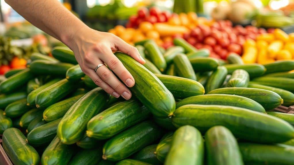 selecting crisp cucumbers freshly