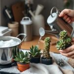 watering succulents with snowmelt